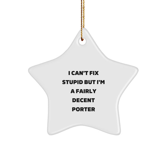 Funny Porter Gifts - I Can't Fix Stupid But I'm A Fairly Decent Star Ornament, Gifts from Men to Porter, Christmas Unique Gifts - Image 1