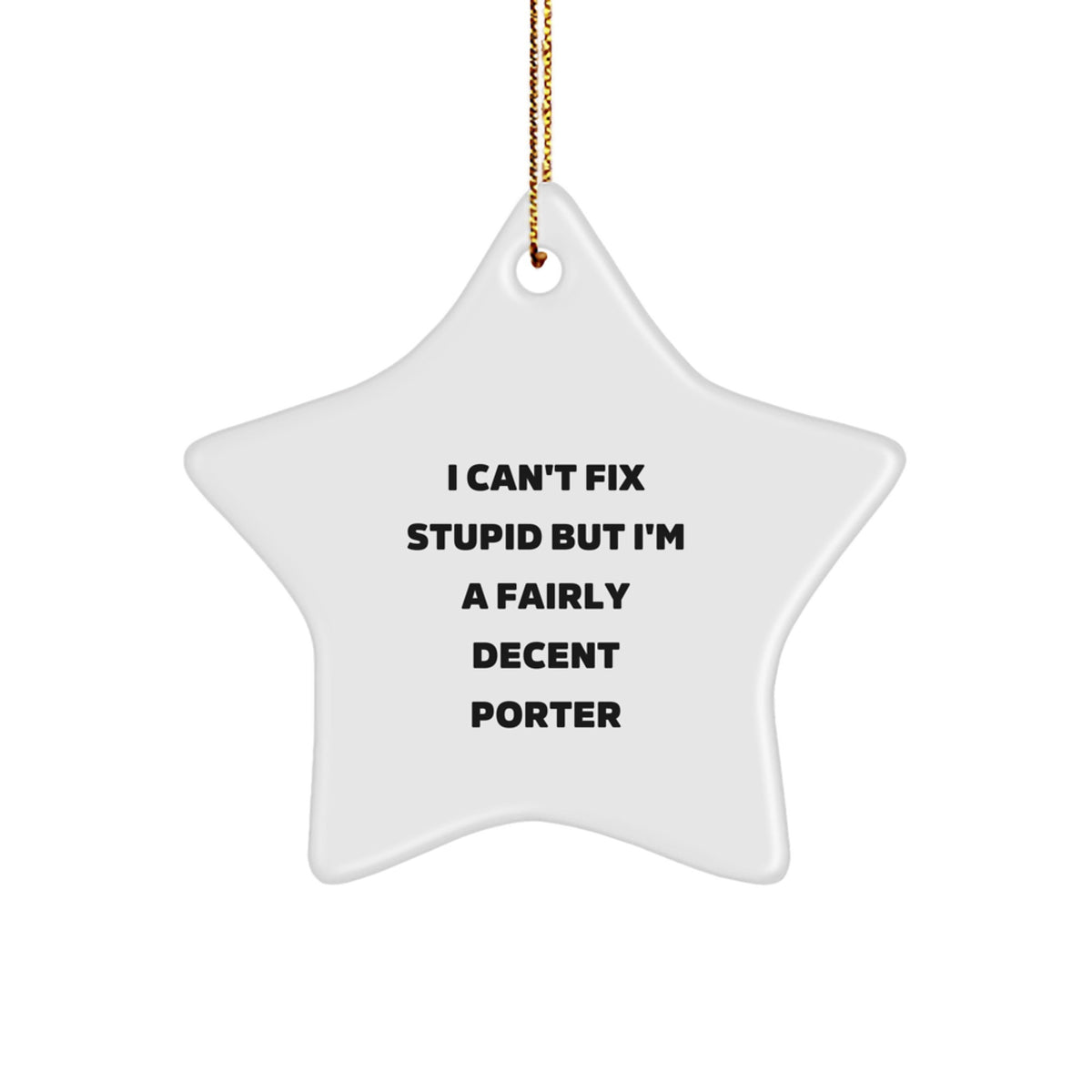 Funny Porter Gifts - I Can't Fix Stupid But I'm A Fairly Decent Star Ornament, Gifts from Men to Porter, Christmas Unique Gifts - Image 1