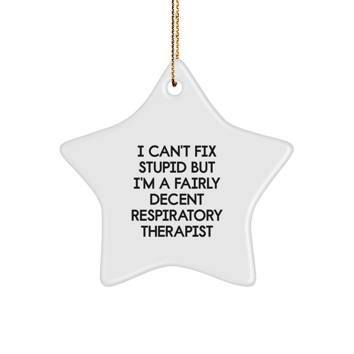 Funny Respiratory Therapist Star Ornament Gifts from Friends and Family for Christmas, Inspirational 'I Can't Fix Stupid But I'm A Fairly Decent Respiratory Therapist' Star Ornament - Image 1