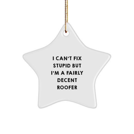 Funny Roofer Gifts from Friends for Men, 'I Can't Fix Stupid But I'm A Fairly Decent Roofer' Star Ornament, Christmas Unique Gifts - Image 1