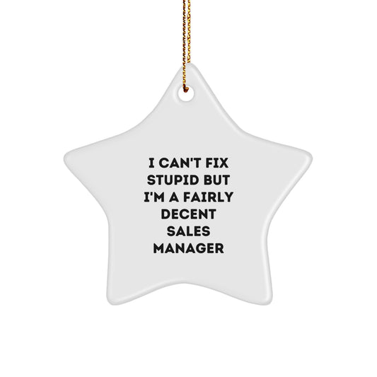 Funny Sales Manager Gifts, 'I Can't Fix Stupid' Star Ornament for Christmas, Gifts from Friends or Coworkers to Sales Manager - Image 1