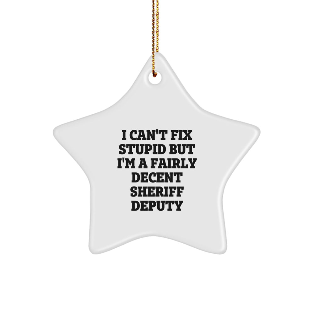 Funny Sheriff Deputy Star Ornament Gifts from Friends, Unique Christmas Decorations for Men, Women, Coworkers, Family - 'I Can't Fix Stupid But I'm A Fairly Decent Sheriff Deputy' - Image 1