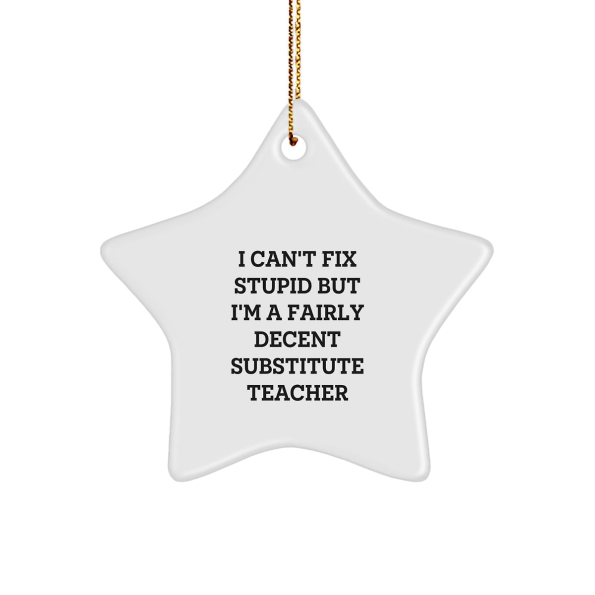Funny Substitute Teacher Gifts from Friends for Christmas - I Can't Fix Stupid But I'm A Fairly Decent Star Ornament, Gift for Substitute Teacher - Image 1