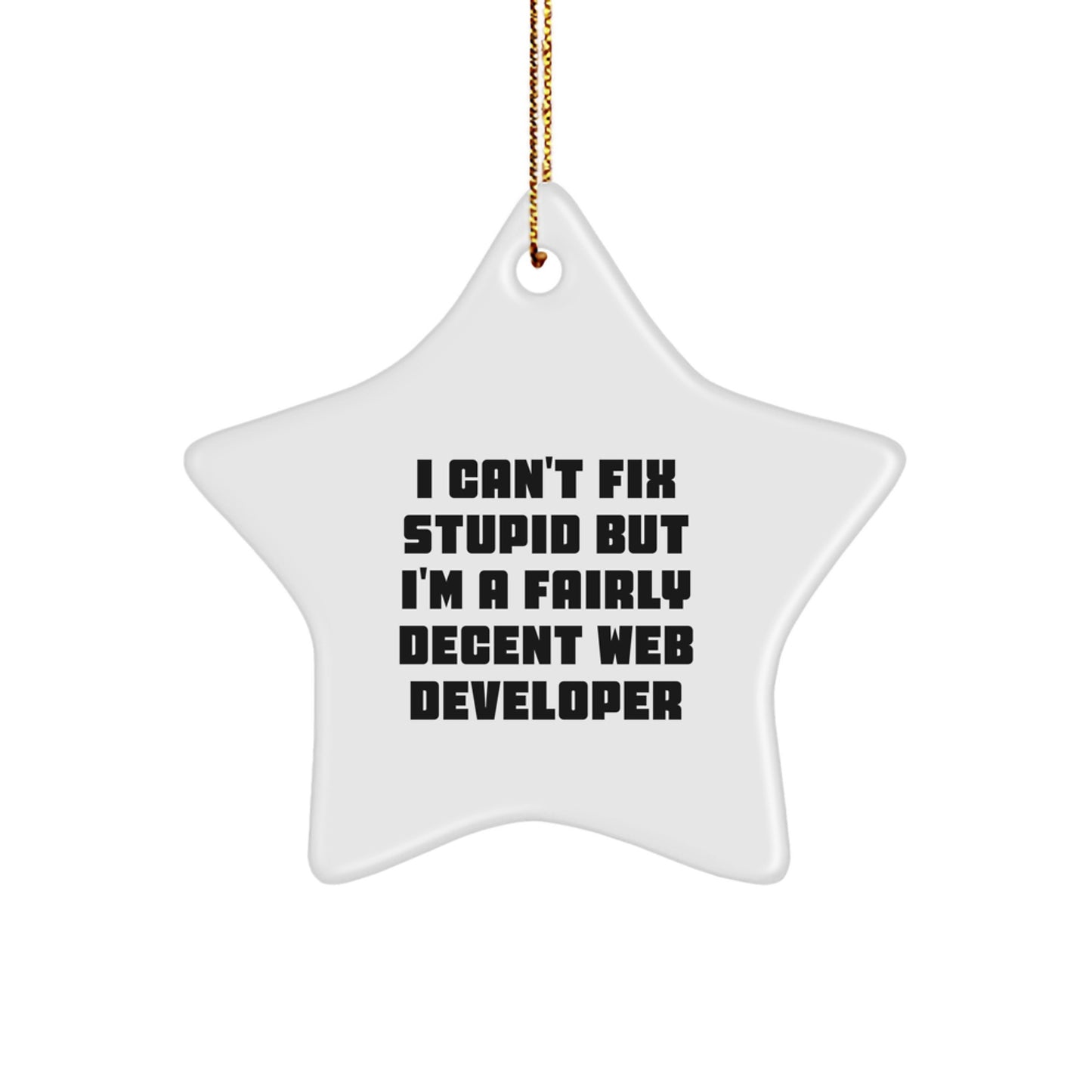 Funny Web Developer Gifts from Friends - I Can't Fix Stupid Star Ornament for Men, Women, Coworkers & Family - Christmas Unique Presents - Image 1