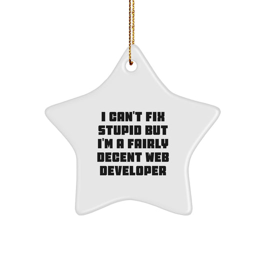 Funny Web Developer Gifts from Friends - I Can't Fix Stupid Star Ornament for Men, Women, Coworkers & Family - Christmas Unique Presents - Image 1