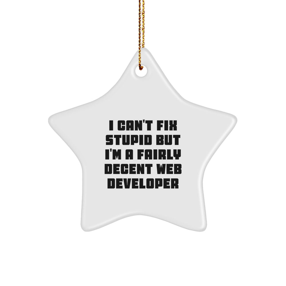 Funny Web Developer Gifts from Friends - I Can't Fix Stupid Star Ornament for Men, Women, Coworkers & Family - Christmas Unique Presents - Image 1