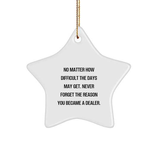 Dealer Star Ornament Gifts from Friends, Gifts for Dealers, Never Forget the Reason You Became a Dealer, Funny Christmas Star Ornament, White Color, 3.25 - Image 1