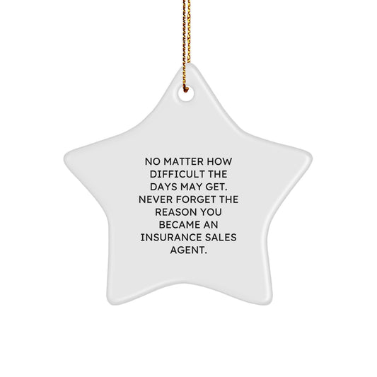 Inspiring Funny Quote Gifts for Insurance Sales Agent Men - Christmas Star Ornament with a Motivational Message 'Never Forget The Reason You Became An Insurance Sales Agent' - Gifts from Friends - Image 1