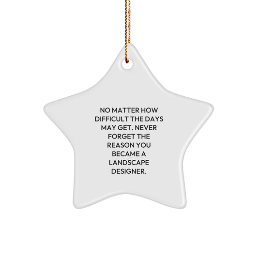 Landscape Designer Funny Christmas Unique Gifts from Friends, Inspirational Star Ornament for Landscape Designer, Never Forget Your Passion - Durable MDF Star Shape Ornament with Gold Cord - Image 1