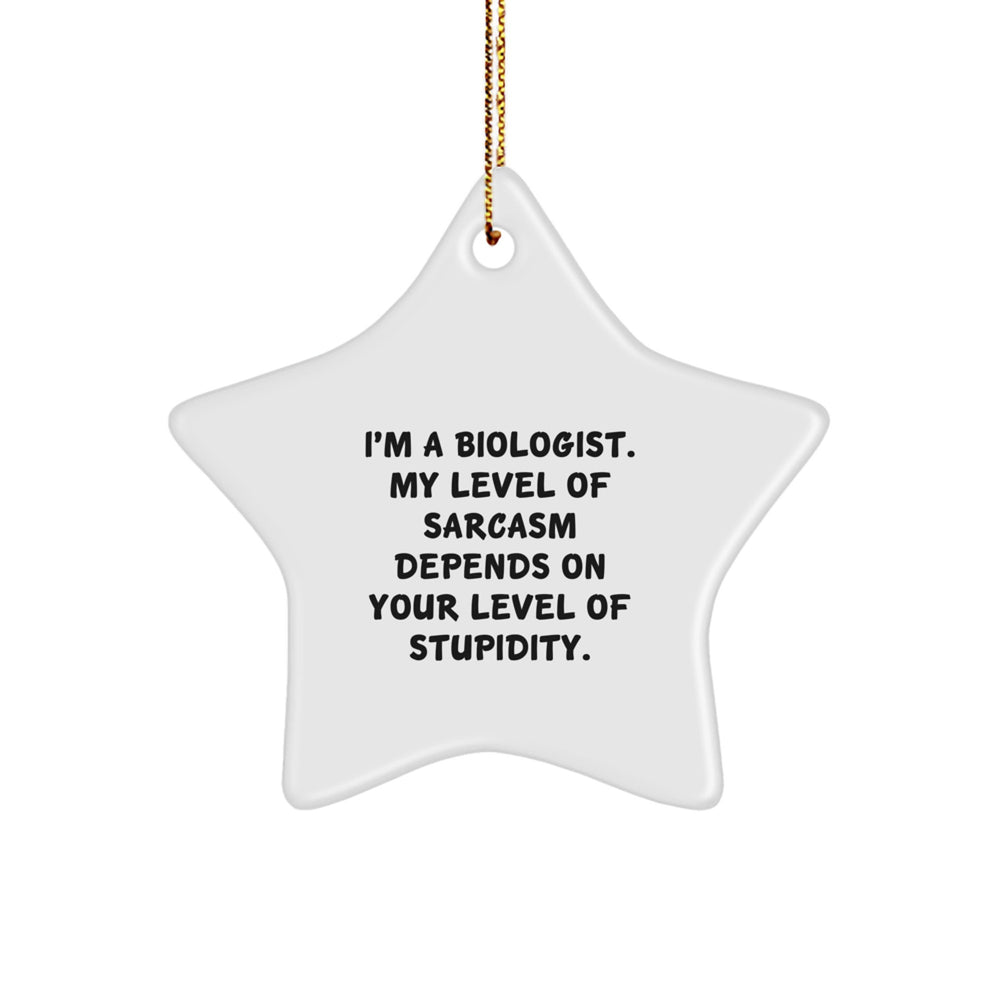 Funny Biologist Star Ornament Gifts from Friends for Christmas, Sarcasm Level Gifts for Biologist Friends, Star Shaped White Decorations - Image 1