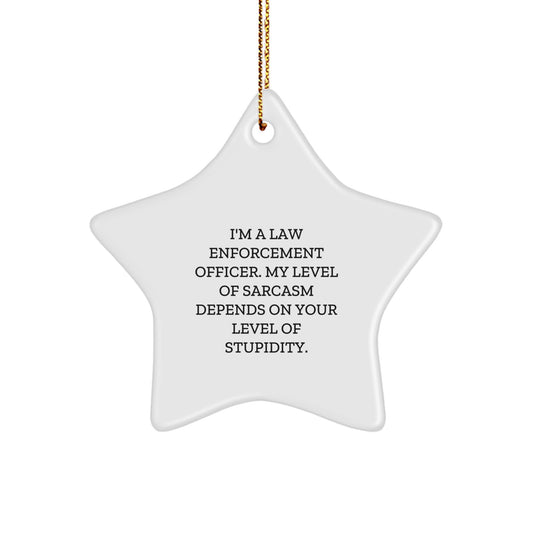 Funny Law Enforcement Officer Gifts from Family for Men - I'm A Law Enforcement Officer, My Level Of Sarcasm Depends On Your Level Of Stupidity, Star Ornament - Image 1