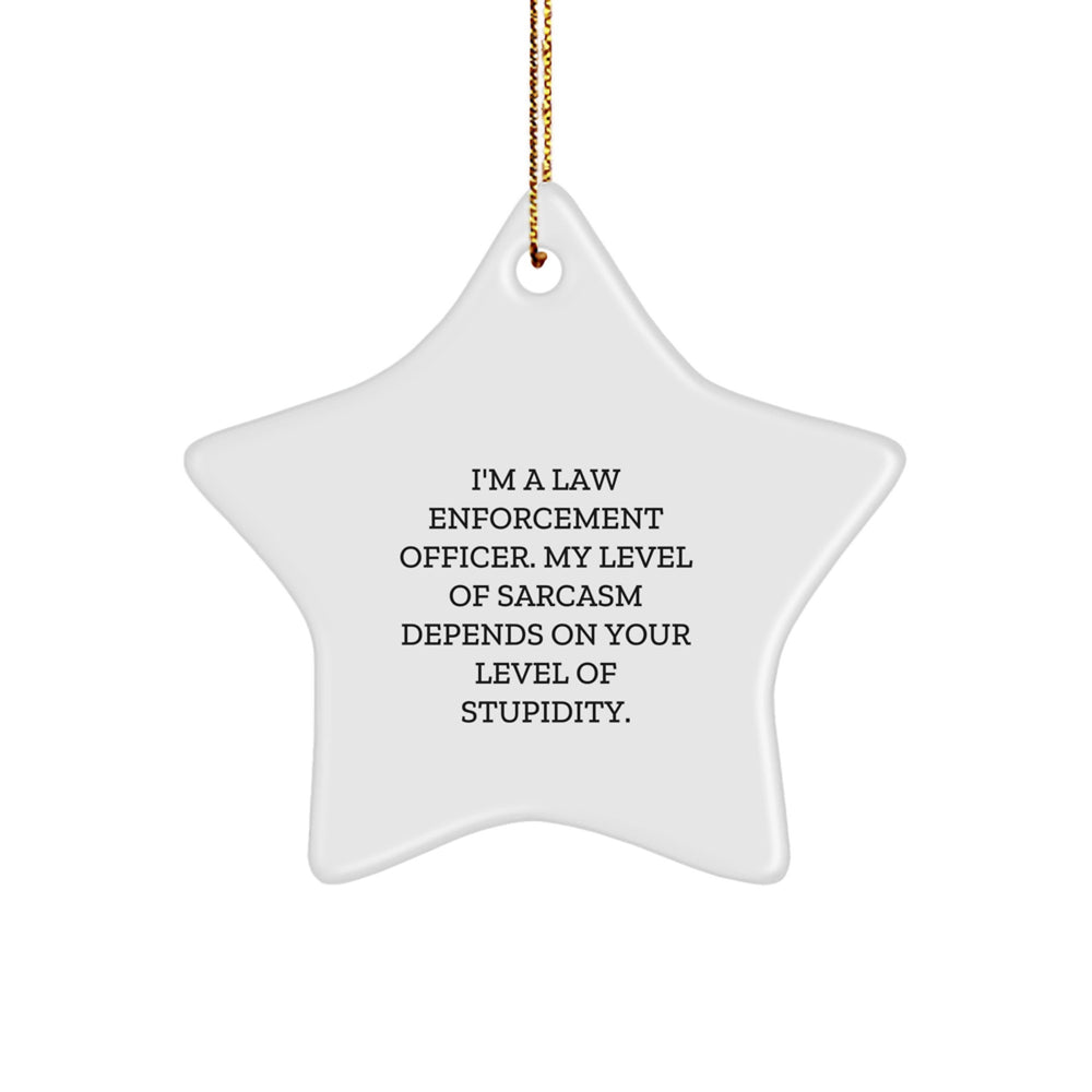Funny Law Enforcement Officer Gifts from Family for Men - I'm A Law Enforcement Officer, My Level Of Sarcasm Depends On Your Level Of Stupidity, Star Ornament - Image 1
