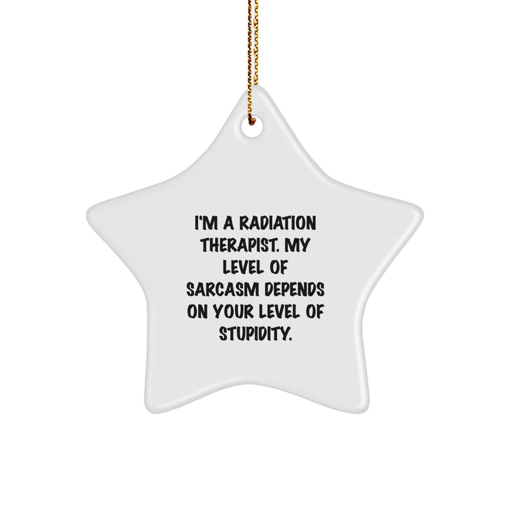 Funny Radiation Therapist Star Ornament, Gift from Friends to Radiation Therapist, 'I'm A Radiation Therapist. My Level Of Sarcasm Depends On Your Level Of Stupidity.', Christmas Unique Gifts - Image 1