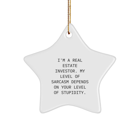 Funny Real Estate Investor Christmas Unique Gifts for Friends from, Real Estate Investor Star Ornament, I'm A Real Estate Investor. My Level Of Sarcasm Depends On Your Level Of Stupidity. - Image 1