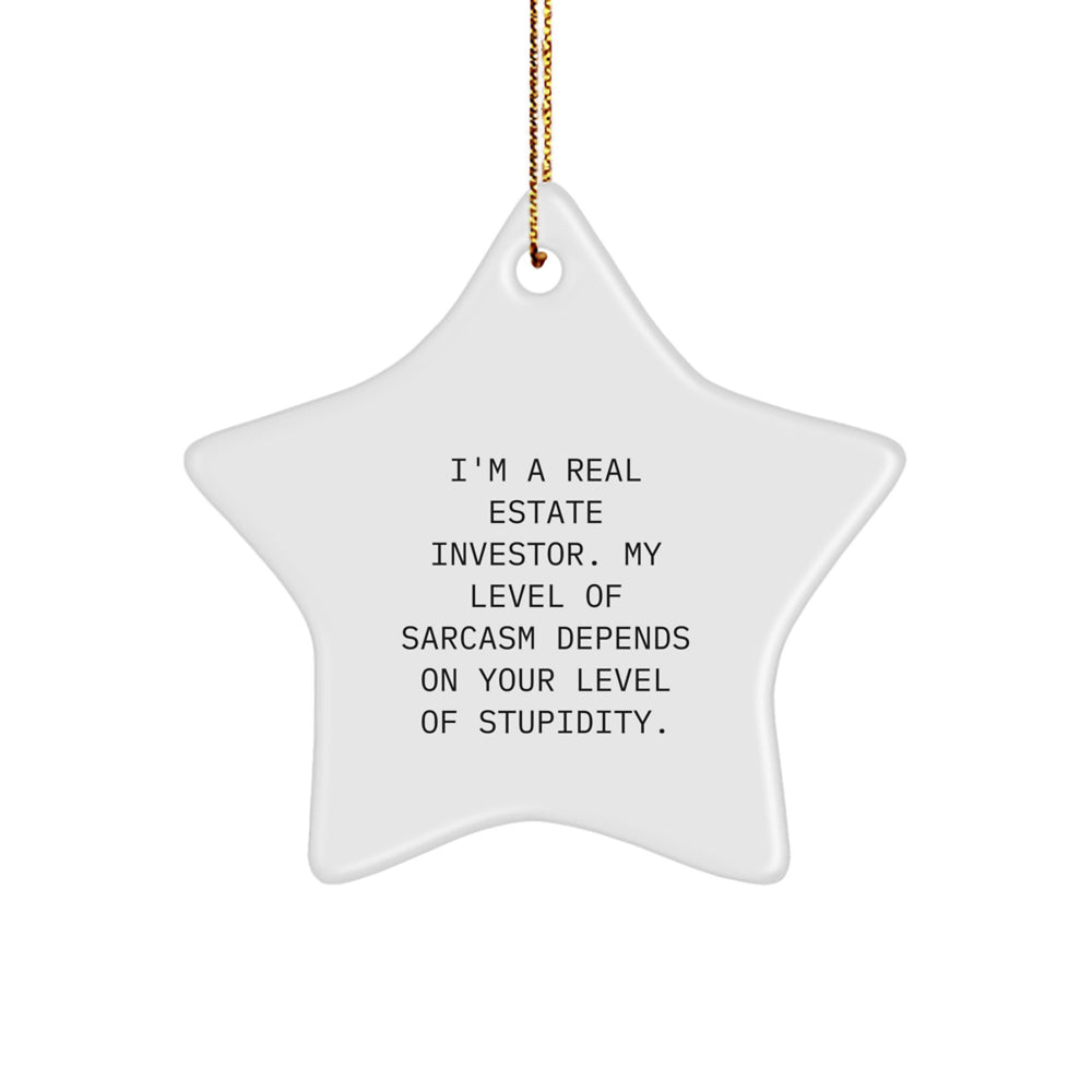 Funny Real Estate Investor Christmas Unique Gifts for Friends from, Real Estate Investor Star Ornament, I'm A Real Estate Investor. My Level Of Sarcasm Depends On Your Level Of Stupidity. - Image 1