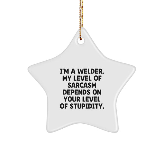 Funny Welder Gifts for Men, Star Ornament Quote Says 'I'm A Welder, My Level Of Sarcasm Depends On Your Level Of Stupidity' Gifts from Family to Friends - Image 1