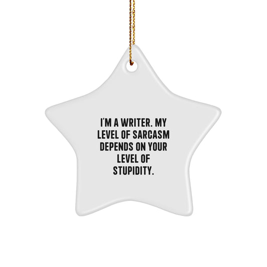 Funny Writer Star Ornament - Gifts from Family for Writer Friends at Christmas, Writer Star Ornaments, Star Ornament Funny Quote - Image 1
