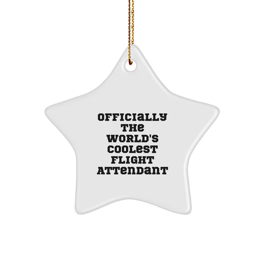 Funny Flight Attendant Gifts from Friends - Officially The World's Coolest Flight Attendant Star Ornament, White Star Shape, Christmas Unique Gifts for Flight Attendants - Image 1