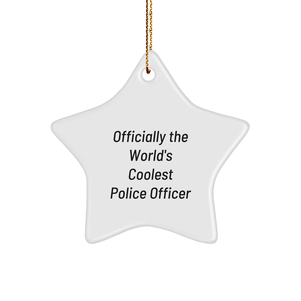 Funny 'Officially The World's Coolest Police Officer' Star Ornament Gifts for Police Officer, Men, Friends, and Family, Christmas Unique Gifts from Coworkers - Image 1