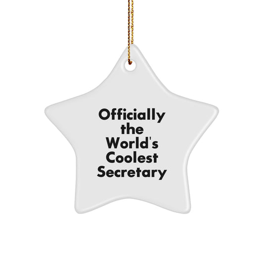 Funny Secretary Gifts from Friends - 'Officially The World's Coolest Secretary' Christmas Unique Star Ornament - Image 1