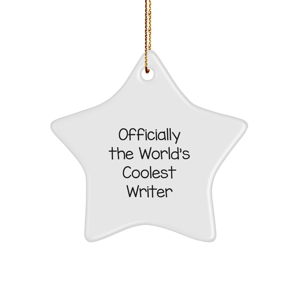 Funny Writer Star Ornament Gifts from Friends for Christmas Unique Writer Decorations - 'Officially The Worlds Coolest Writer' Quote - Image 1