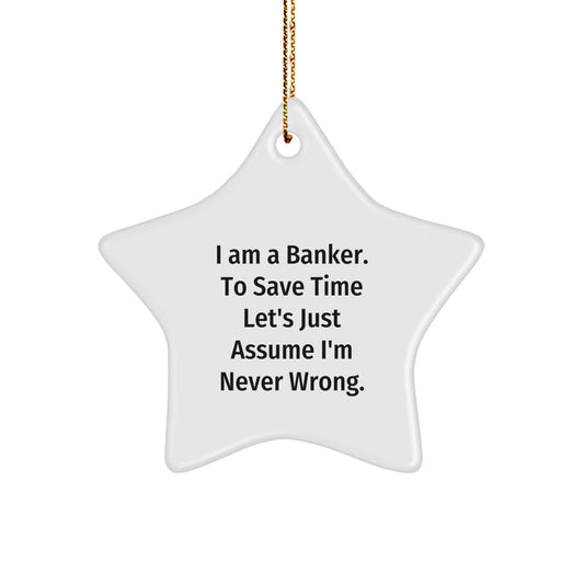 Funny Banker Gifts for Men Star Ornament from Friends, Gift Ideas for Banker Colleagues, Christmas Unique Items - White Star Shaped Decoration - Image 1