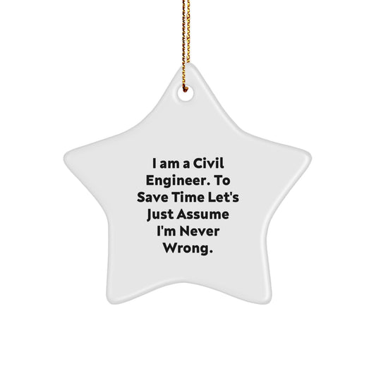 Funny Civil Engineer Christmas Star Ornament for Friends Gifts from Men, Gifts for Civil Engineer Men, Humorous Star Decoration - Image 1