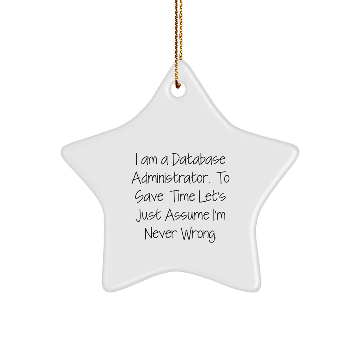 Funny Gifts from Family, Friends, or Coworkers for Database Administrator, Star Ornament, Christmas Decoration, I'm Never Wrong Quote - Image 1