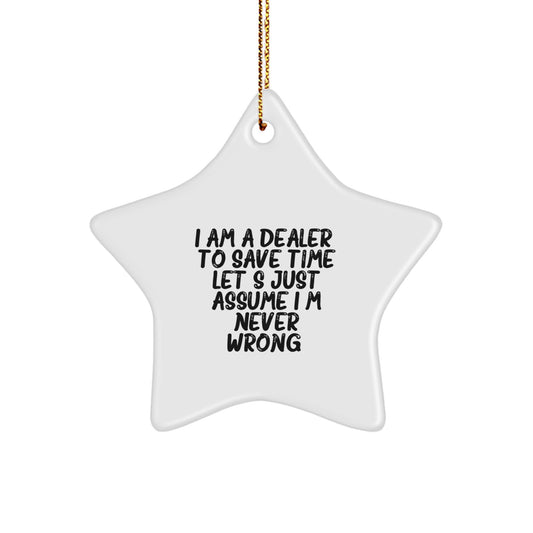 Funny Dealer Gifts from Friends for Dealer - White Star Ornament, Christmas Unique Gifts, Star Shaped, MDF - Image 1