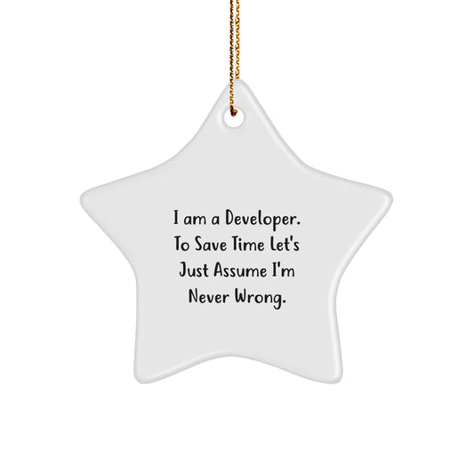 Unique Funny Developer Gifts from Friends for Christmas Star Ornament, I'm Never Wrong Quote - Image 1