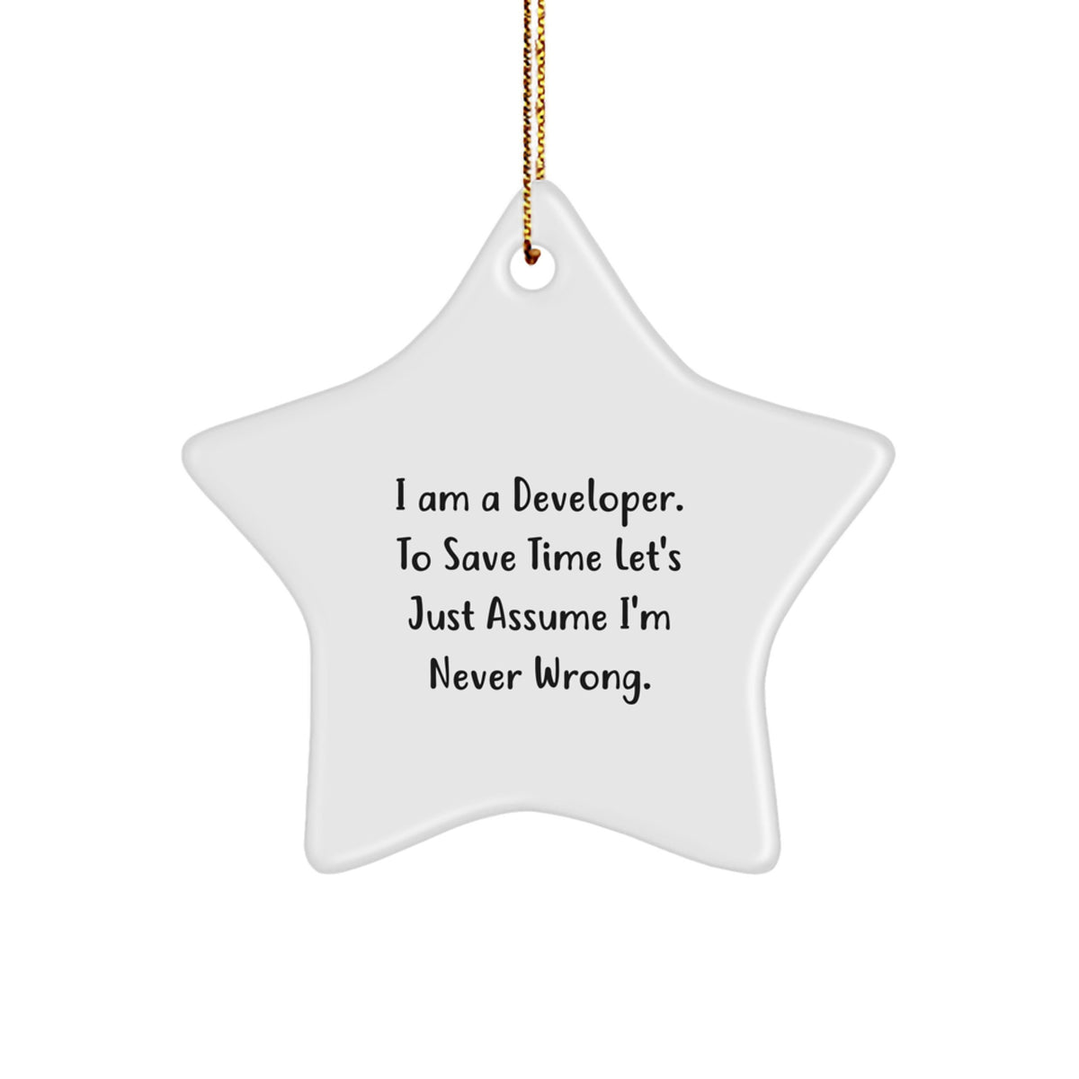 Unique Funny Developer Gifts from Friends for Christmas Star Ornament, I'm Never Wrong Quote - Image 1