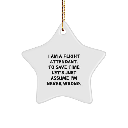 Funny Flight Attendant Gifts from Friends - 'I'm Never Wrong' Star Ornament for Christmas Unique Gifts - Image 1