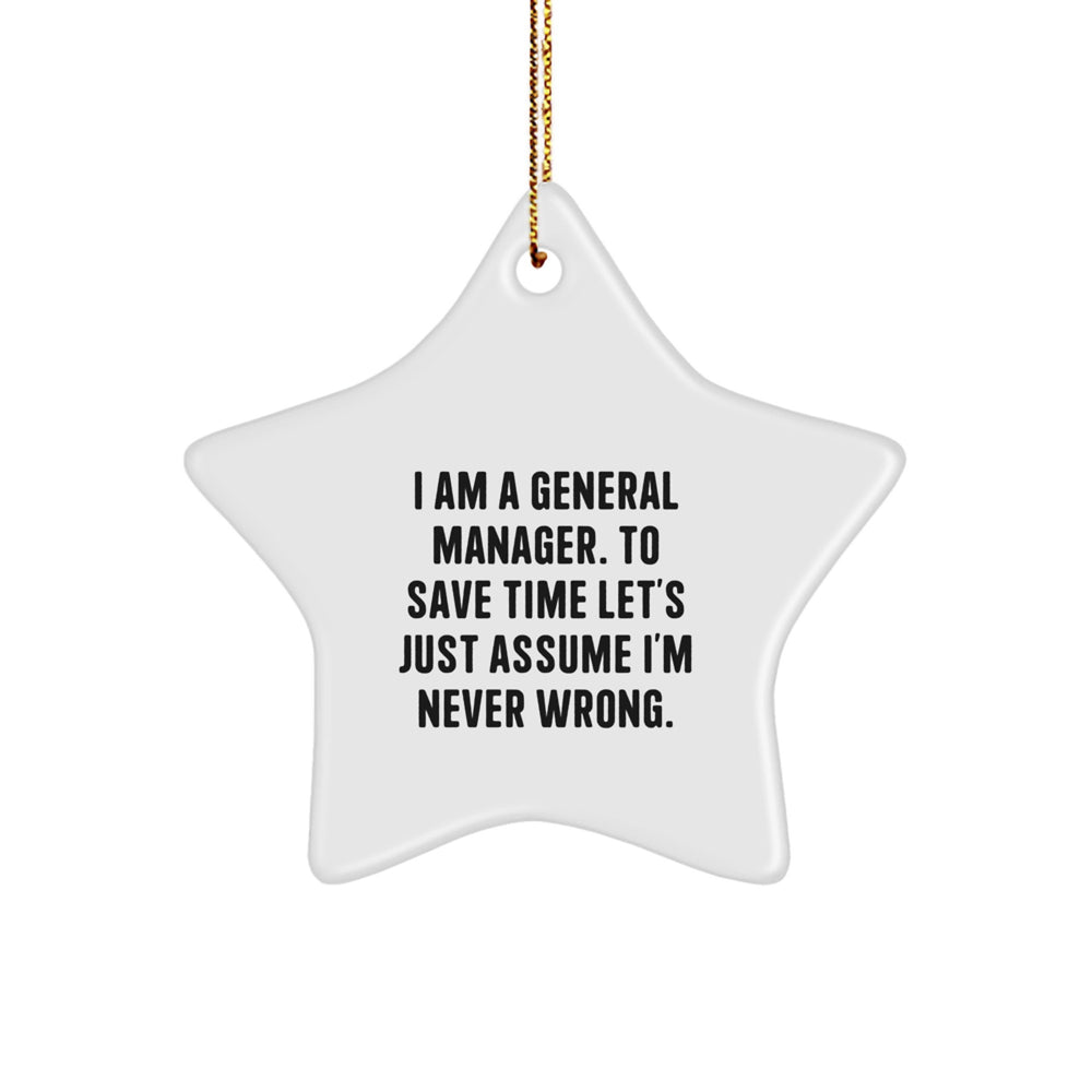Funny Gift for General Manager, Cute Star Ornament, Inspirational Christmas Unique Gifts from Friends, Family, or Coworkers - Image 1