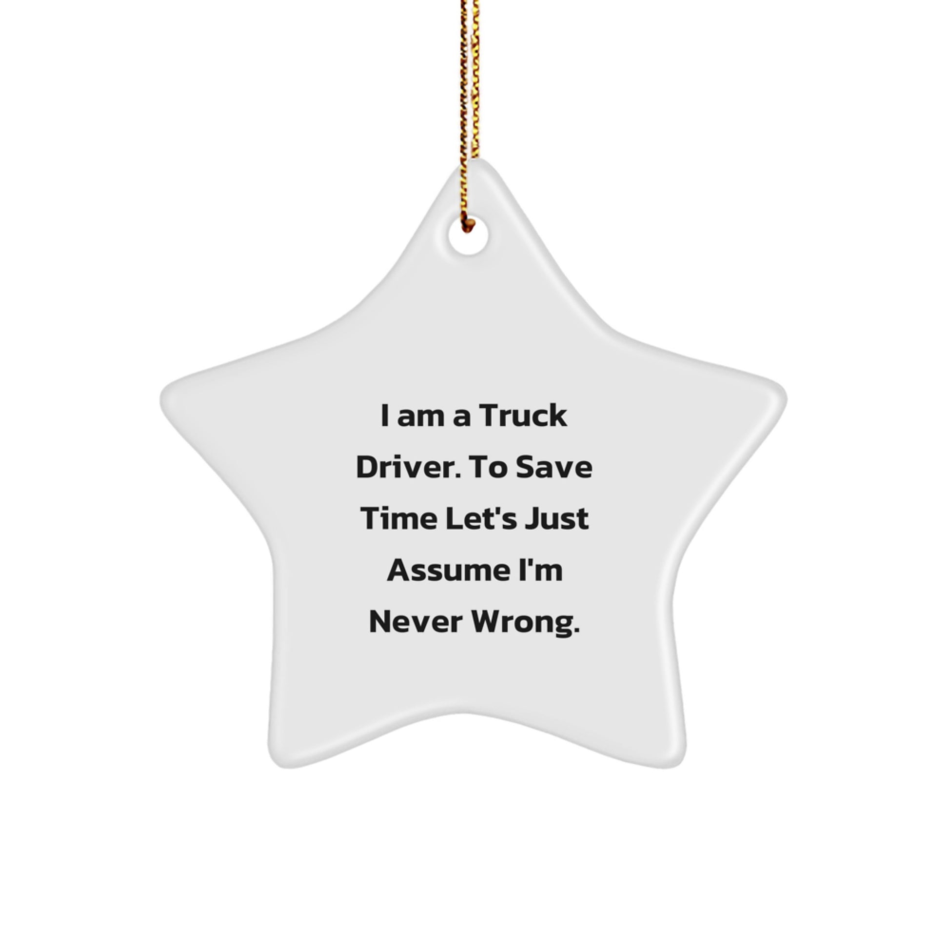 Funny Truck Driver Gifts for Men Star Ornament from Friends, I Am A Truck Driver. To Save Time Let's Just Assume I'm Never Wrong. Christmas Star - Image 1