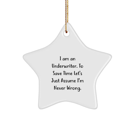 Underwriter Christmas Star Ornament Funny Quote White Star Shaped Gift for Men Women Friends Family by Gifts from Coworkers - Image 1