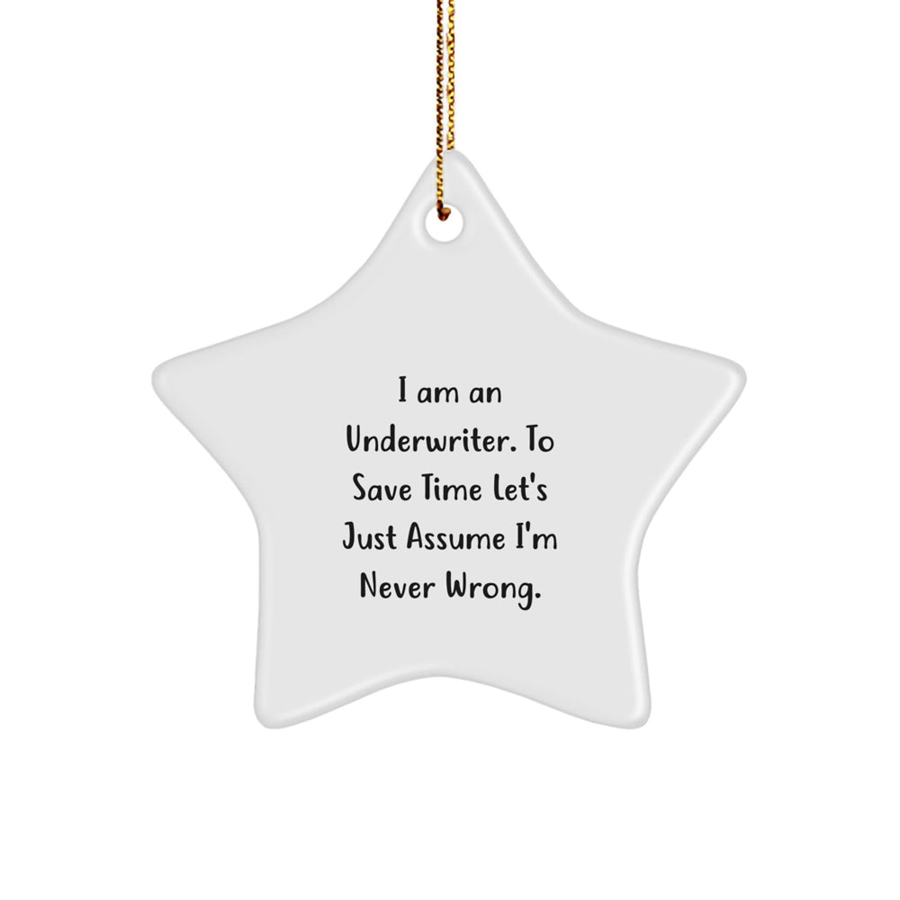 Underwriter Christmas Star Ornament Funny Quote White Star Shaped Gift for Men Women Friends Family by Gifts from Coworkers - Image 1