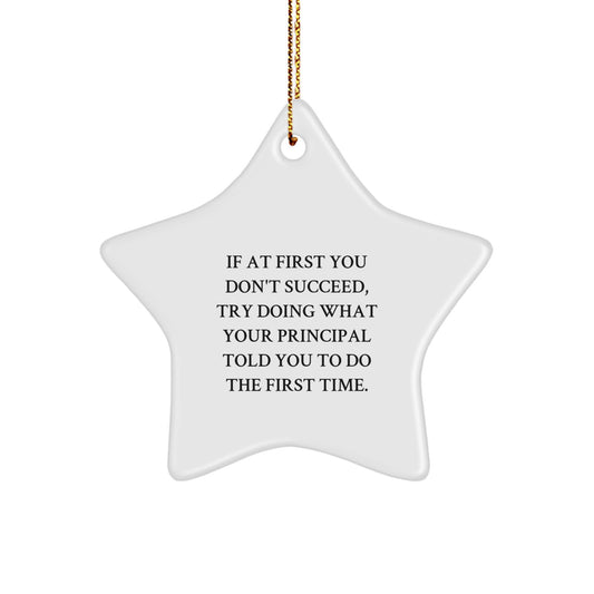 Principal Gifts - Funny Star Ornament for Christmas - Gifts from Men to Principal, White Star Shaped Decoration - Image 1