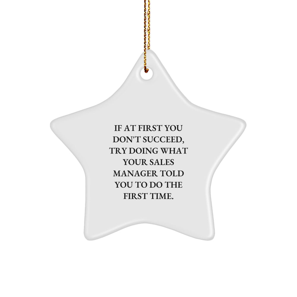 Funny Sales Manager Gifts, 'If At First You Don't Succeed, Try Doing What Your Sales Manager Told You To Do The First Time.' Star Ornament for Christmas, Gifts from Friends to Coworkers - Image 1