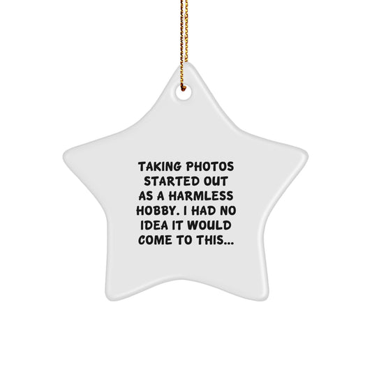 Funny Taking Photos Gifts for Men Star Ornament, Taking Photos Lover Gift from Friends, White Star Shaped Decoration for Christmas Unique Gifts - Image 1