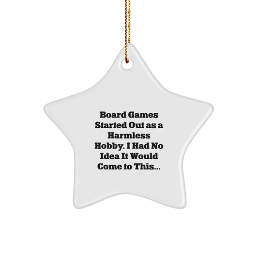 Funny Board Games Gifts from Friends for Christmas Star Ornament, Board Games Lover's Delight, Star Shaped Decoration with Gold Cord - Image 1