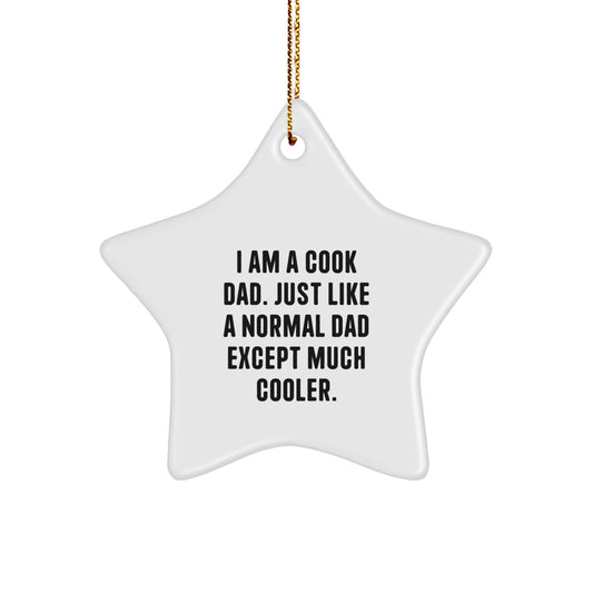 Funny Cook Father Star Ornament Gifts for Men, Christmas Unique Gifts from Men to Cook Dad, Star Shaped Decor, White Color Star Ornament - Image 1