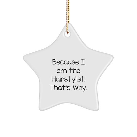Funny Hairstylist Gifts from Friends, Christmas Unique Star Ornament Because 'I Am The Hairstylist, That's Why'. - Image 1