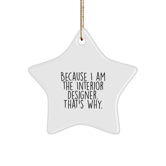 Funny Star Ornament for Interior Designer Friends Gifts from Men - Because I Am The Interior Designer. That's Why. Christmas Unique Gifts - Image 1