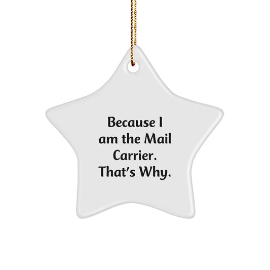 Funny Mail Carrier Gifts for Women, Christmas Unique Star Ornament 'Because I Am The Mail Carrier. That's Why.' Gifts from Family - Image 1