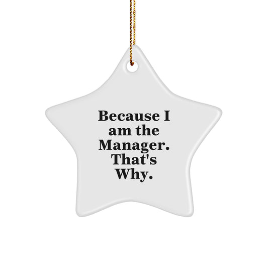 Funny Manager Star Ornament Gifts from Friends for Men - 'Because I Am The Manager. That's Why.' - Image 1