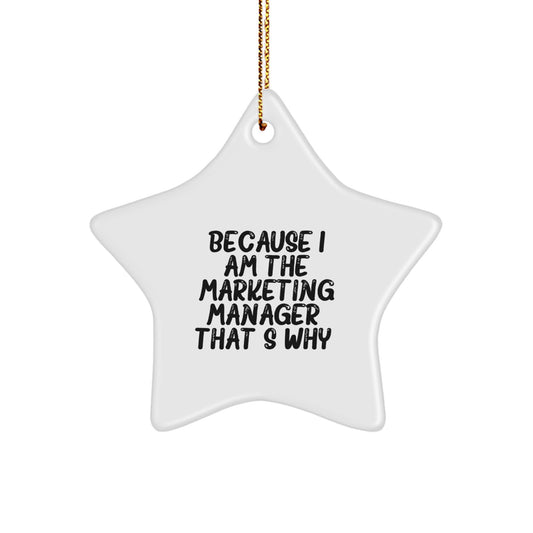 Funny Marketing Manager Gifts from Friends - Because I Am The Marketing Manager. That's Why. Christmas Star Ornament for Marketing Manager Women - Image 1