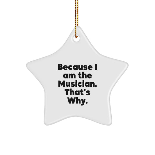 Funny Musician Star Ornament Gifts from Friends for Men, Unique Christmas Decorations, 'Because I Am The Musician. That's Why.' Star Shaped - Image 1