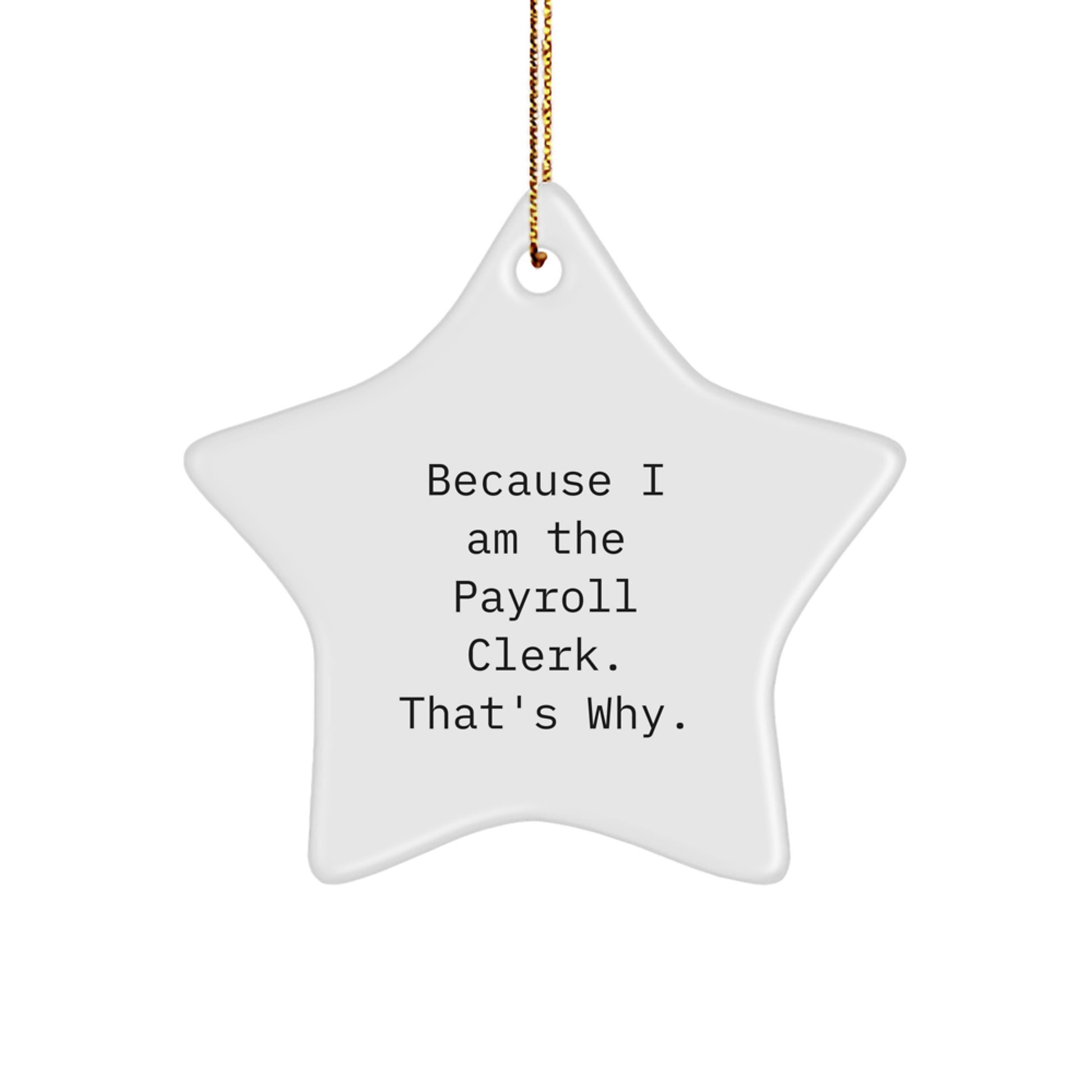 Funny Payroll Clerk Gifts from Men to Coworkers, Because I Am The Payroll Clerk That's Why, Star Ornament for Christmas - Image 1