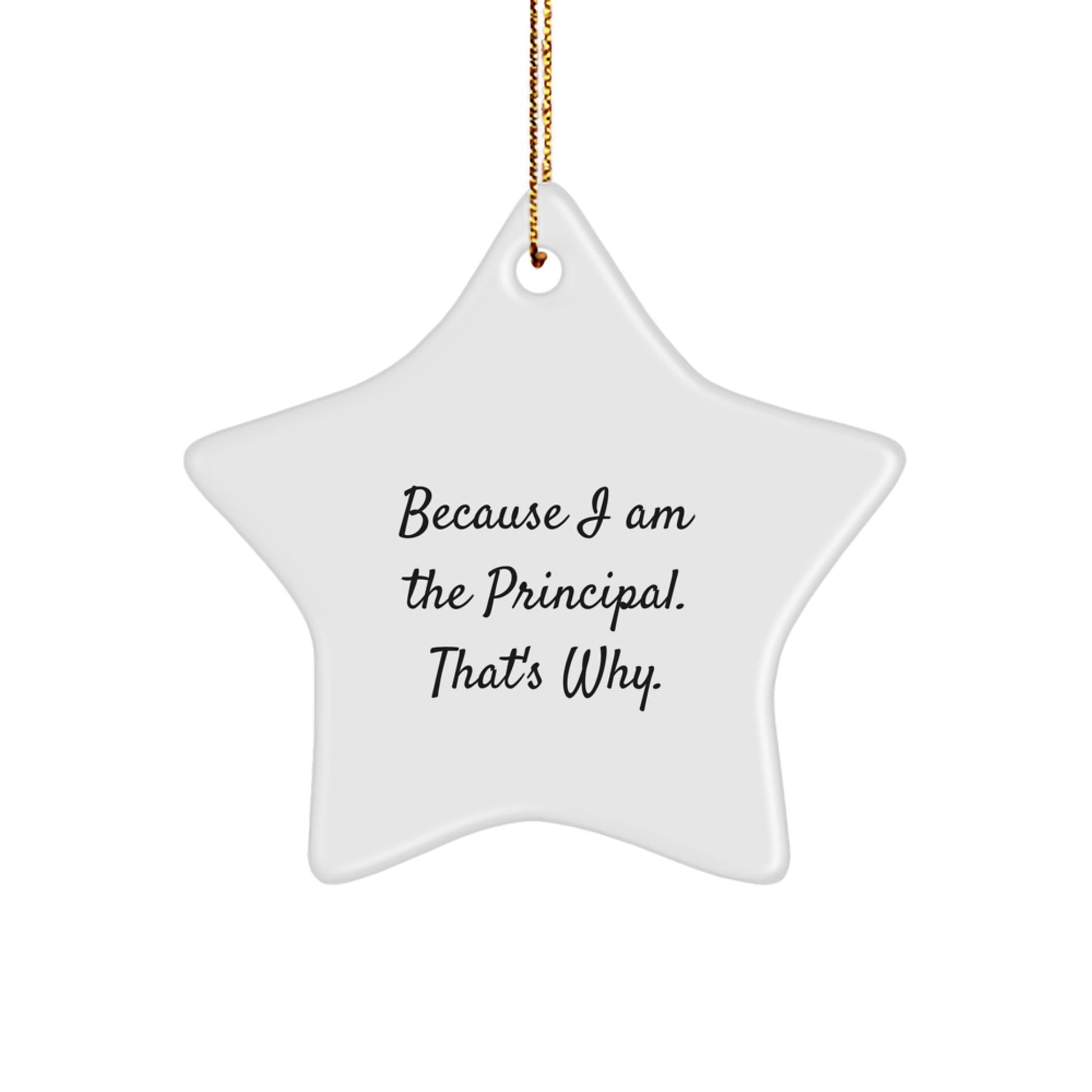 Funny Principal Gifts from Men to Principal, Star Ornament Christmas Unique Gifts, Inspirational Quote 'Because I Am The Principal. That's Why.' - Image 1