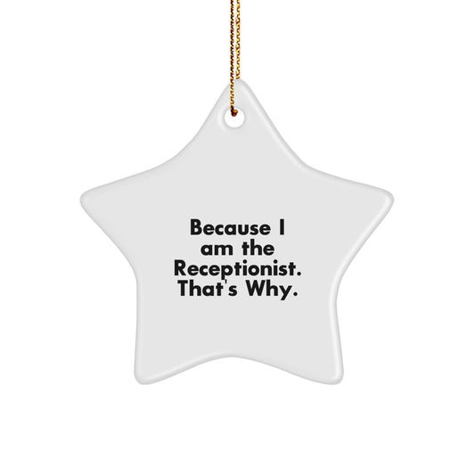 Funny Receptionist Star Ornament Gift for Office Decor from Coworkers, Unique Christmas Party Present for Female Receptionist Team Member - Image 1